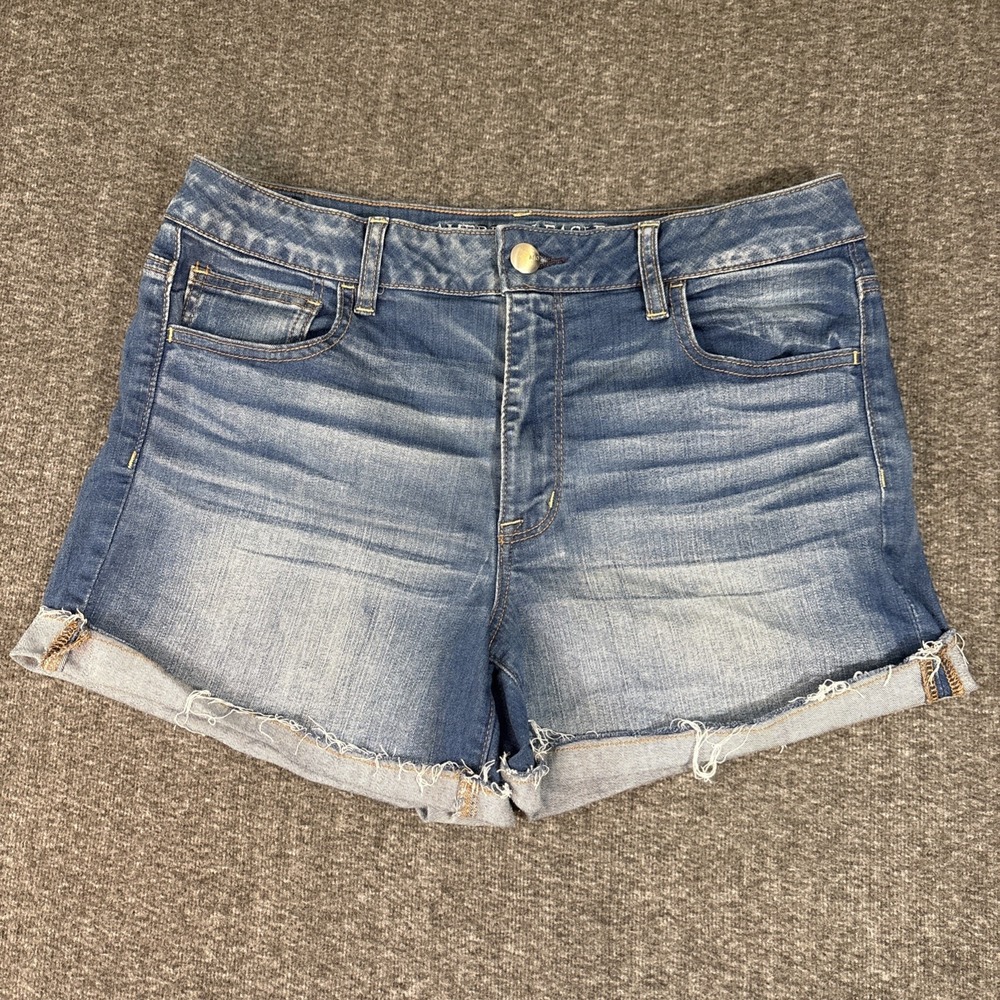 American Eagle Hi-Rise Shortie Med Wash Super Stretch Denim Womens Shorts Sz 14